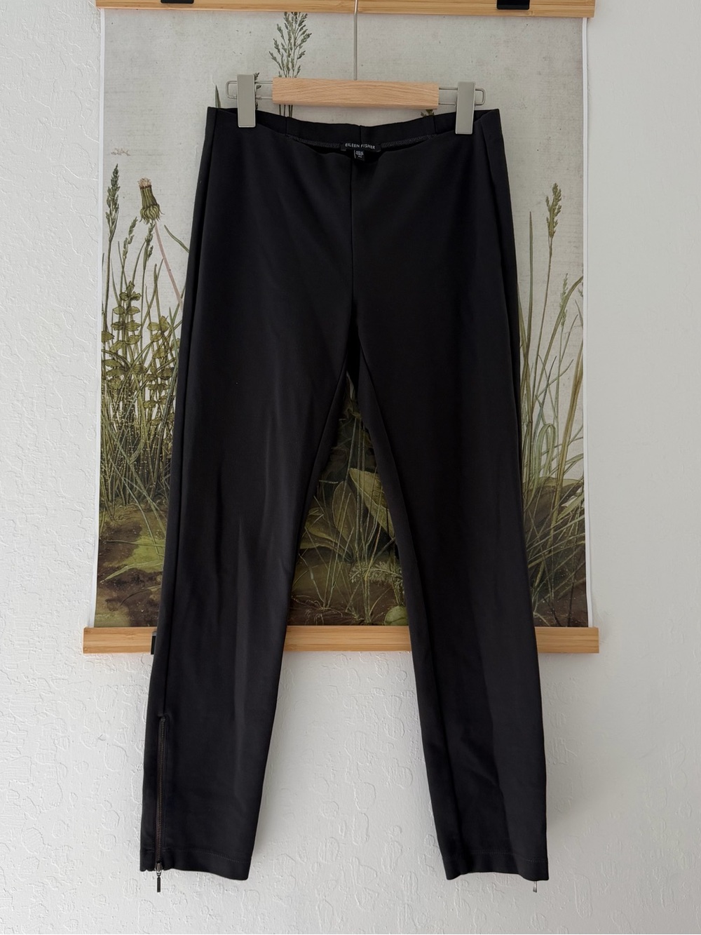 Eileen Fisher Black Ponte Ankle Leggings Side Zip, XS